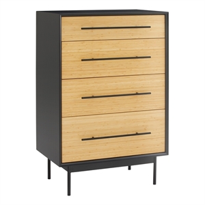 Maklaine 4 Drawer High Chest in Wheat Bamboo and Black Steel