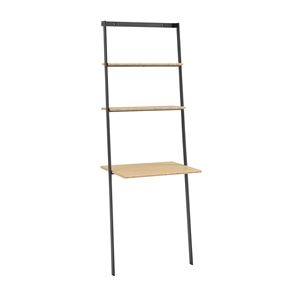 Maklaine Leaning Desk with Wheat Bamboo and Black Steel Shelves