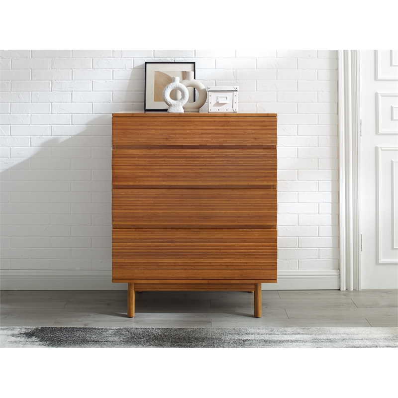 Maklaine 4 Drawer Bamboo High Chest in Amber Finish
