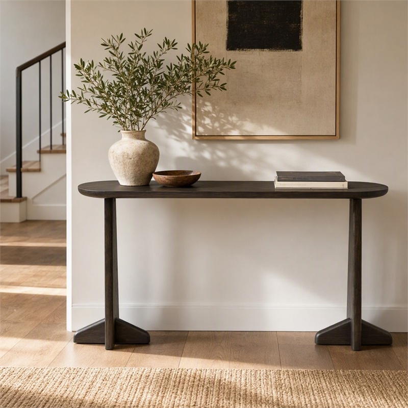 Maklaine Console Table in Charcoal Bamboo with Scratch-Resistant Protectors