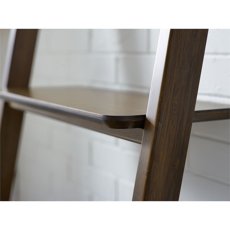 Maklaine Leaning Bookshelf with Bamboo Build in Coffee Finish