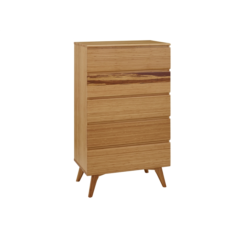 Maklaine Five Drawer High Chest in Solid Bamboo with Golden Finish