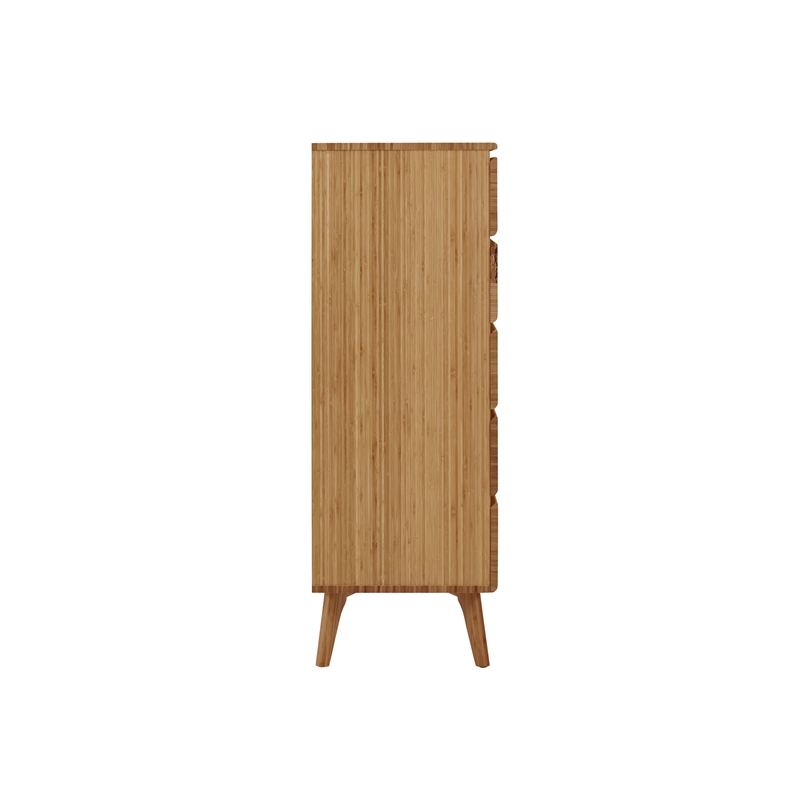 Maklaine Five Drawer High Chest in Solid Bamboo with Golden Finish