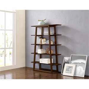 Maklaine 47&quot Wide Solid Bamboo Bookshelf for Home or Office in Coffee