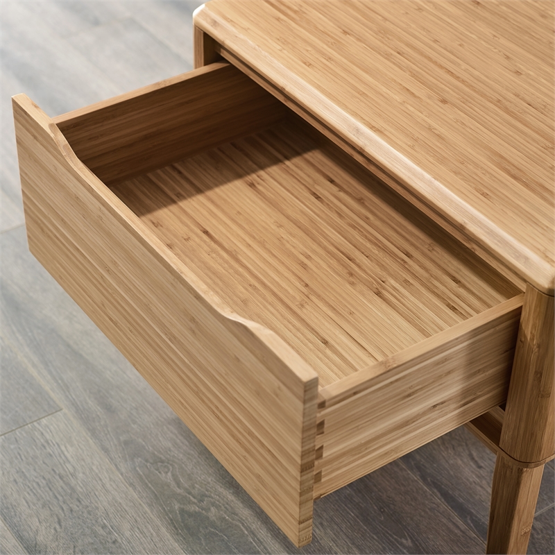 Maklaine Solid Bamboo Nightstand with Soft Close Drawer in Golden