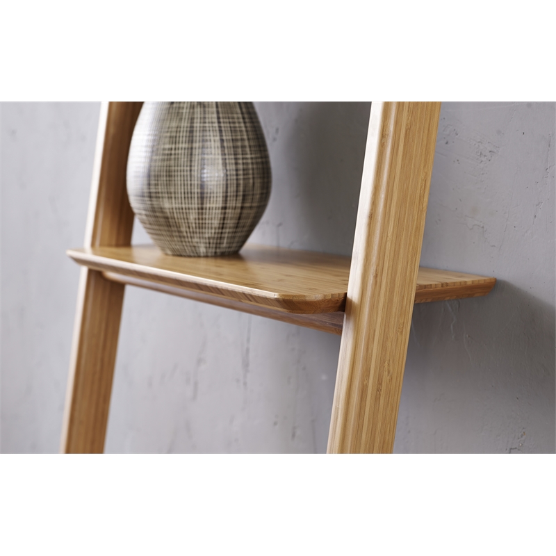 Maklaine Solid Bamboo Leaning Bookshelf for Small Spaces in Golden