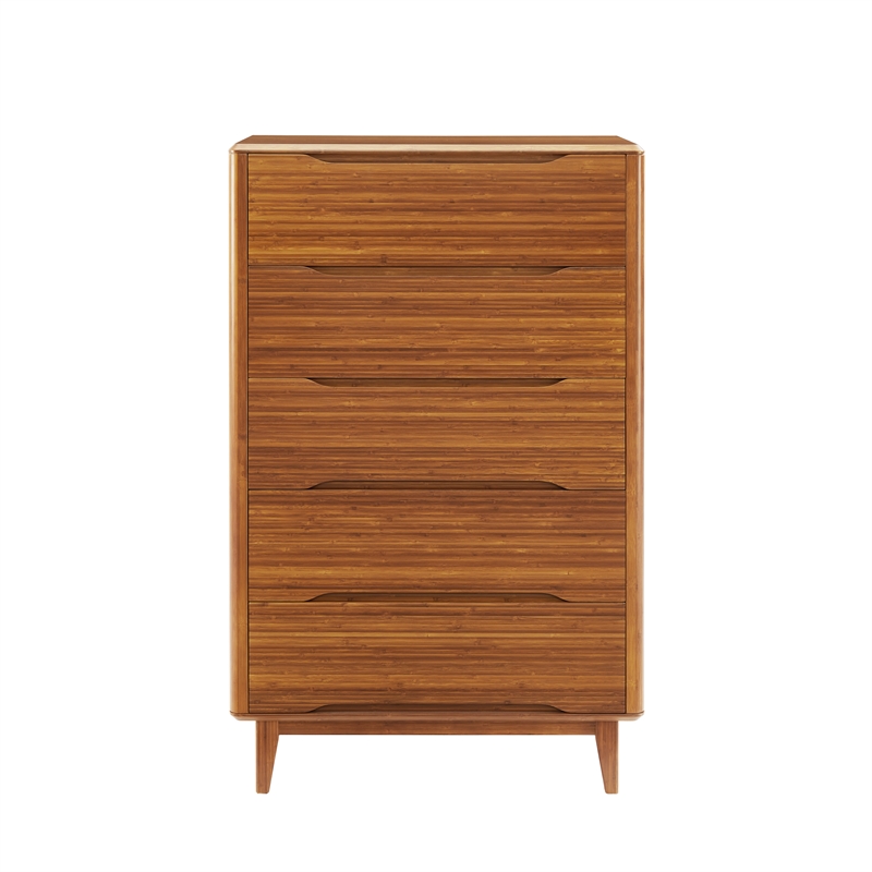 Maklaine 5 Drawer Bamboo High Chest with Soft Close Glides in Copper
