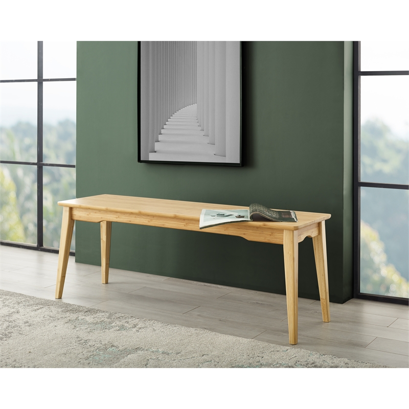 Maklaine Solid Bamboo Fully Assembled Long Dining Bench in Golden