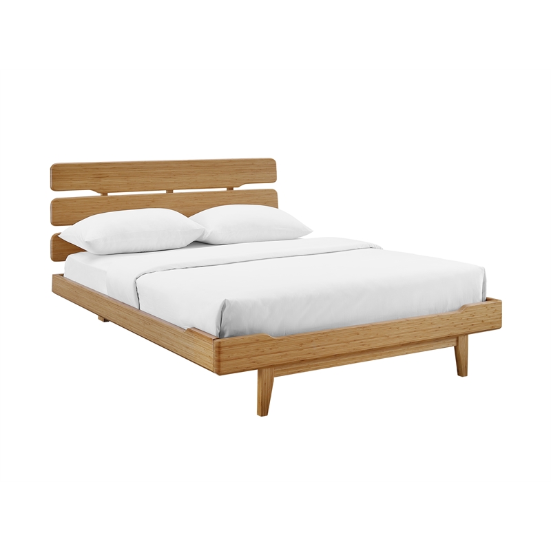 Maklaine Queen Bamboo Platform Bed with Tapered Legs in Golden