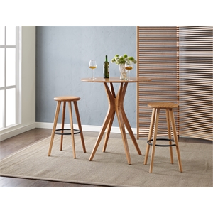 Maklaine Set of 2 Bamboo Bar Height Stools with Steel Footrest in Golden