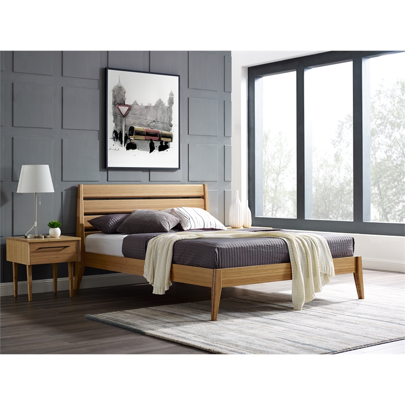 Maklaine Queen Bamboo Platform Bed with Beveled Edges in Golden