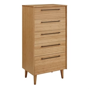 Maklaine 5 Drawer Bamboo High Chest with Beveled Edges in Golden