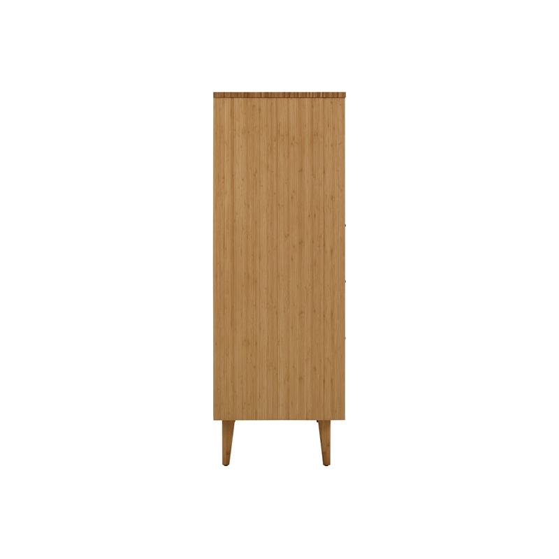 Maklaine 5 Drawer Bamboo High Chest with Beveled Edges in Golden