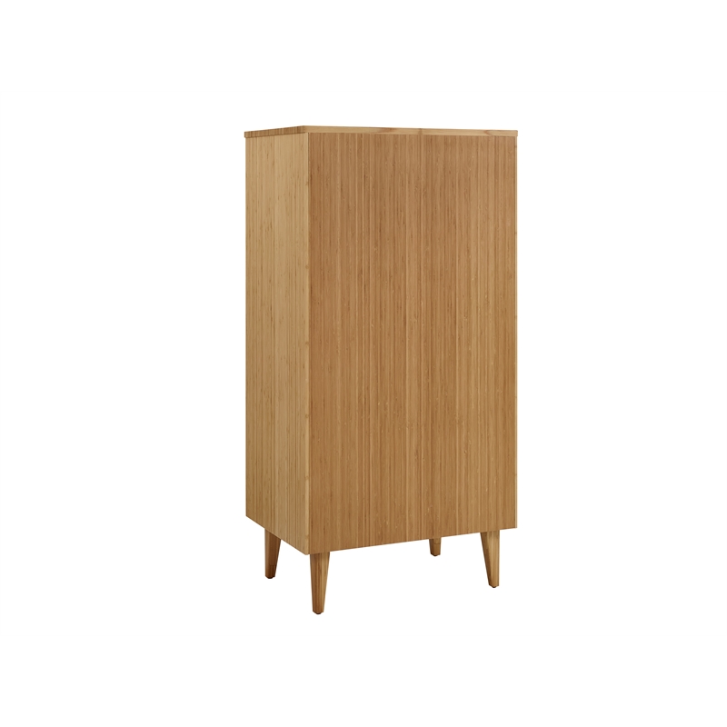 Maklaine 5 Drawer Bamboo High Chest with Beveled Edges in Golden