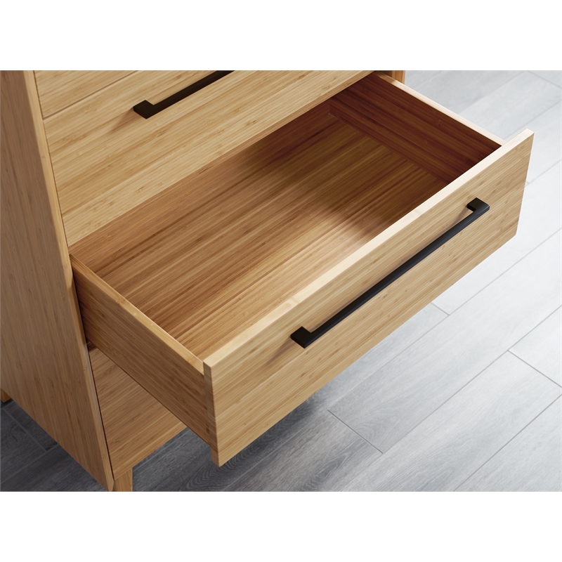 Maklaine 5 Drawer Bamboo High Chest with Beveled Edges in Golden
