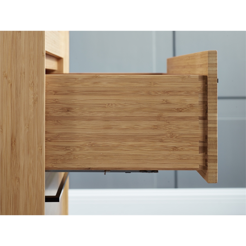 Maklaine 5 Drawer Bamboo High Chest with Beveled Edges in Golden