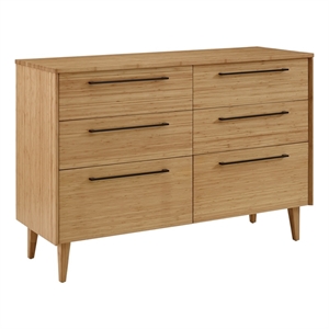 Maklaine 6 Drawer Bamboo Double Dresser with Beveled Edges in Golden