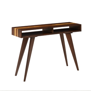 Maklaine Solid Bamboo Console Table with Storage Cubbies in Burgundy