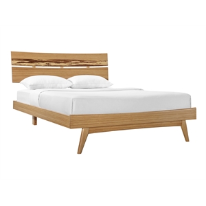 Maklaine King Bamboo Platform Bed with Tiger Bamboo Headboard in Golden