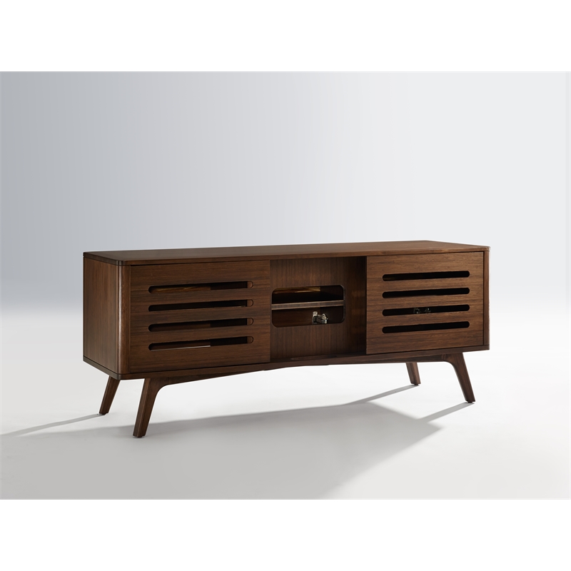 Maklaine Solid Bamboo Media Cabinet with Tiger Accents in Burgundy