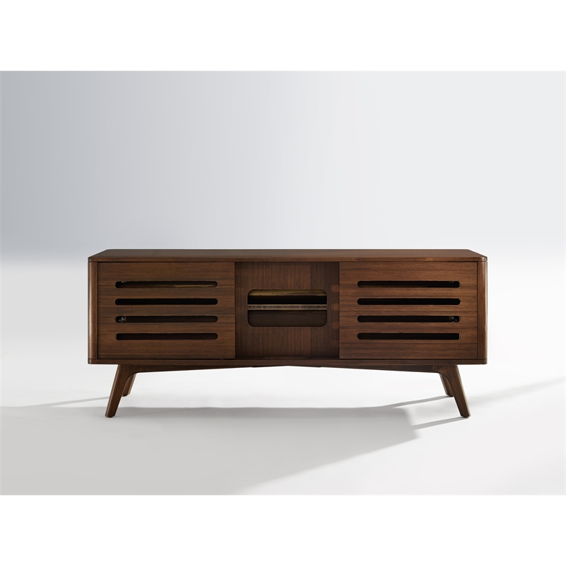 Maklaine Solid Bamboo Media Cabinet with Tiger Accents in Burgundy