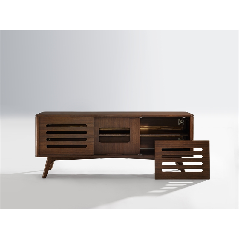 Maklaine Solid Bamboo Media Cabinet with Tiger Accents in Burgundy