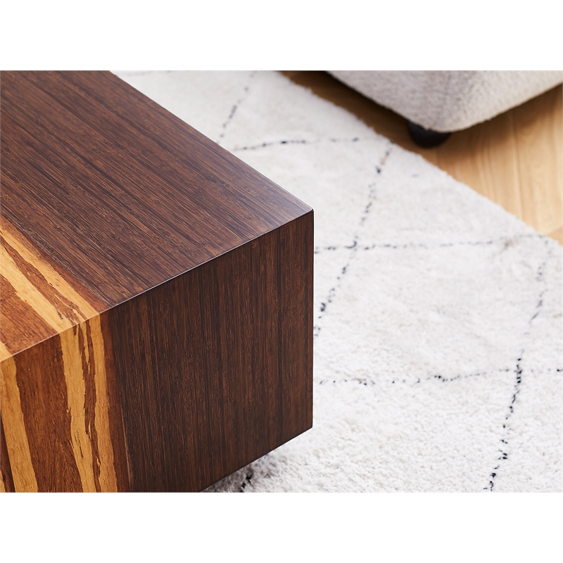 Maklaine Solid Bamboo Square Storage Coffee Table in Burgundy