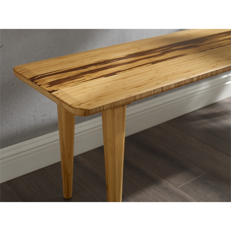 Maklaine Solid Bamboo Entryway Bench with Tiger Accents in Golden