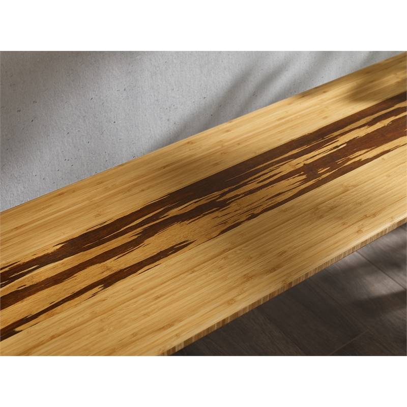 Maklaine Solid Bamboo Entryway Bench with Tiger Accents in Golden