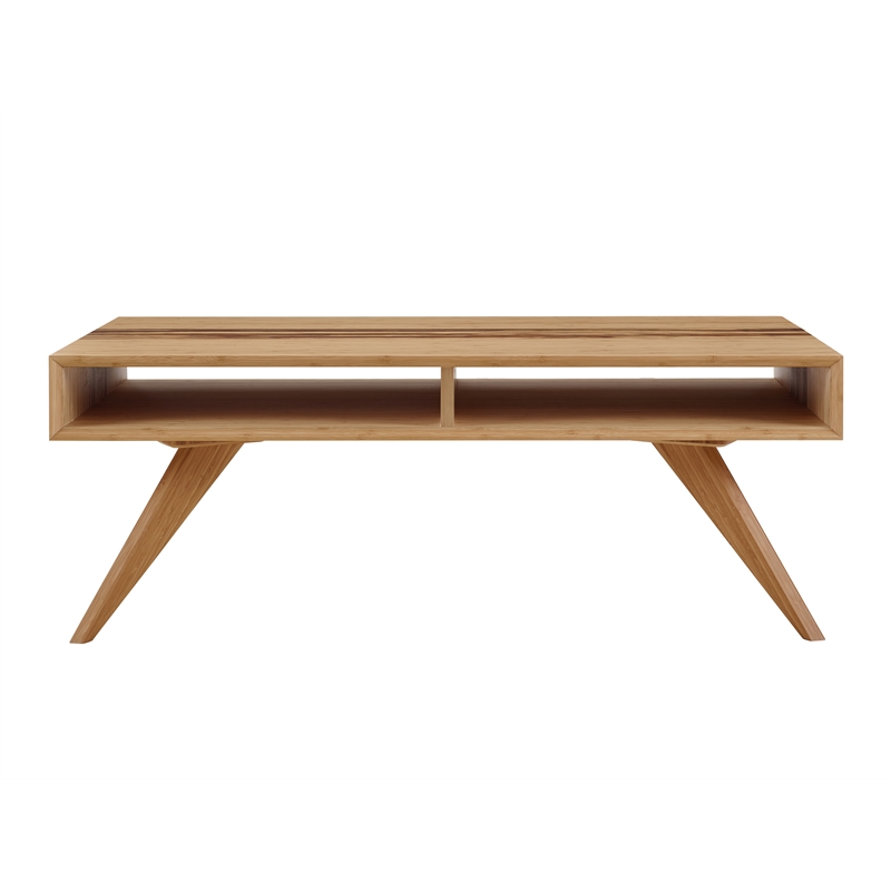 Maklaine Solid Bamboo Coffee Table with Storage Cubbies in Golden