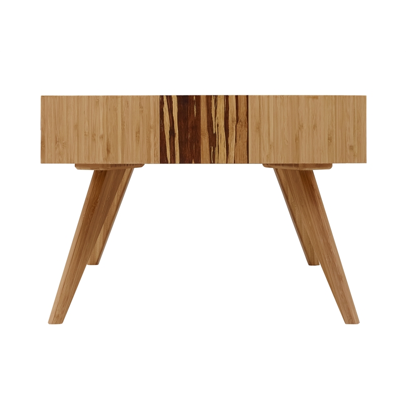 Maklaine Solid Bamboo Coffee Table with Storage Cubbies in Golden