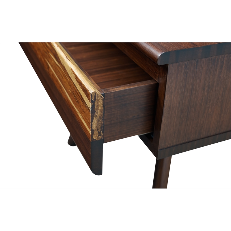 Maklaine Solid Bamboo Nightstand with Soft Close Drawer in Burgundy