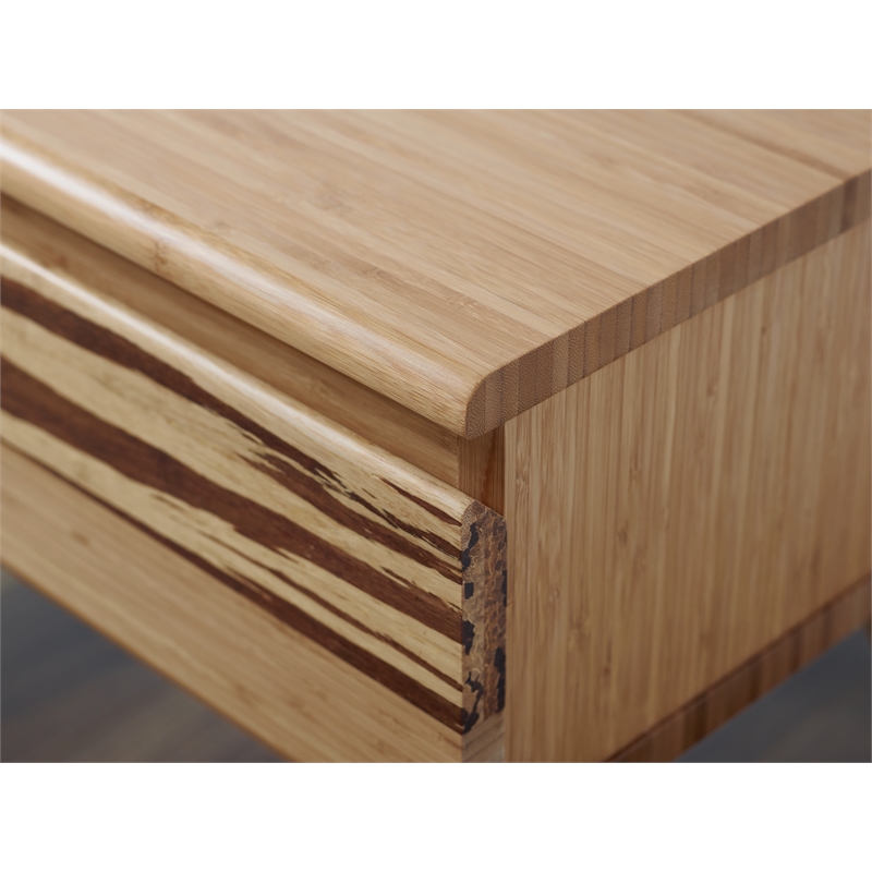 Maklaine Bamboo Nightstand with Tiger Drawer Front in Golden Finish