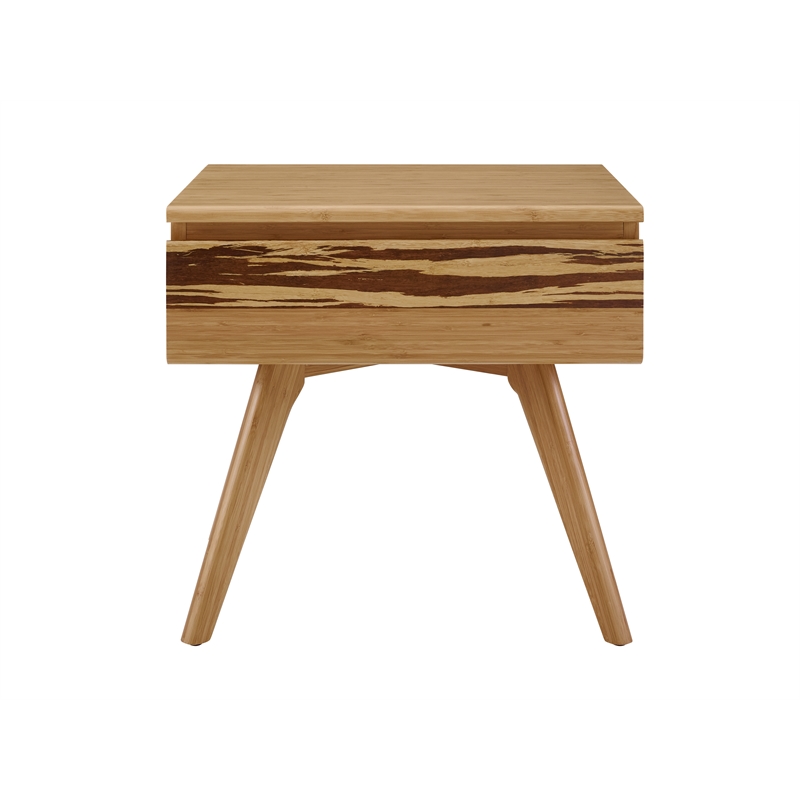 Maklaine Bamboo Nightstand with Tiger Drawer Front in Golden Finish