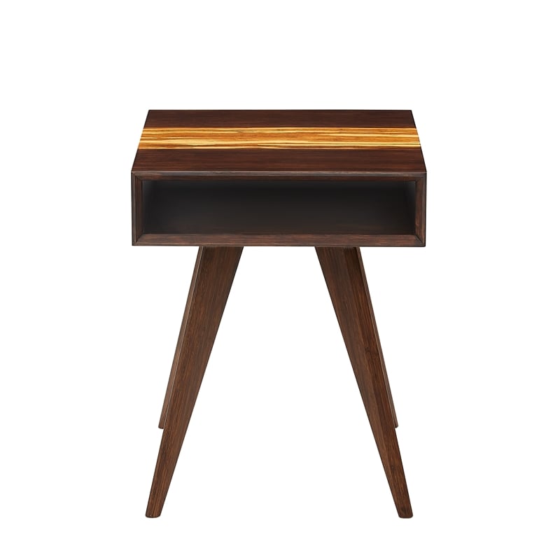 Maklaine Solid Bamboo End Table with Storage Cubbies in Burgundy