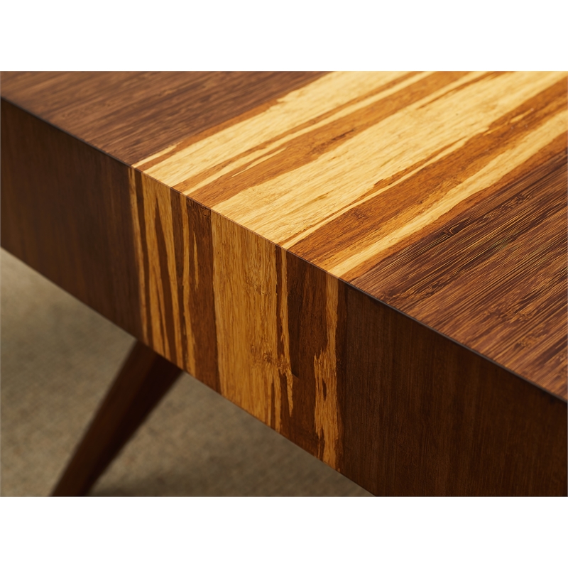 Maklaine Solid Bamboo End Table with Storage Cubbies in Burgundy