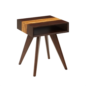 Maklaine Solid Bamboo End Table with Storage Cubbies in Burgundy