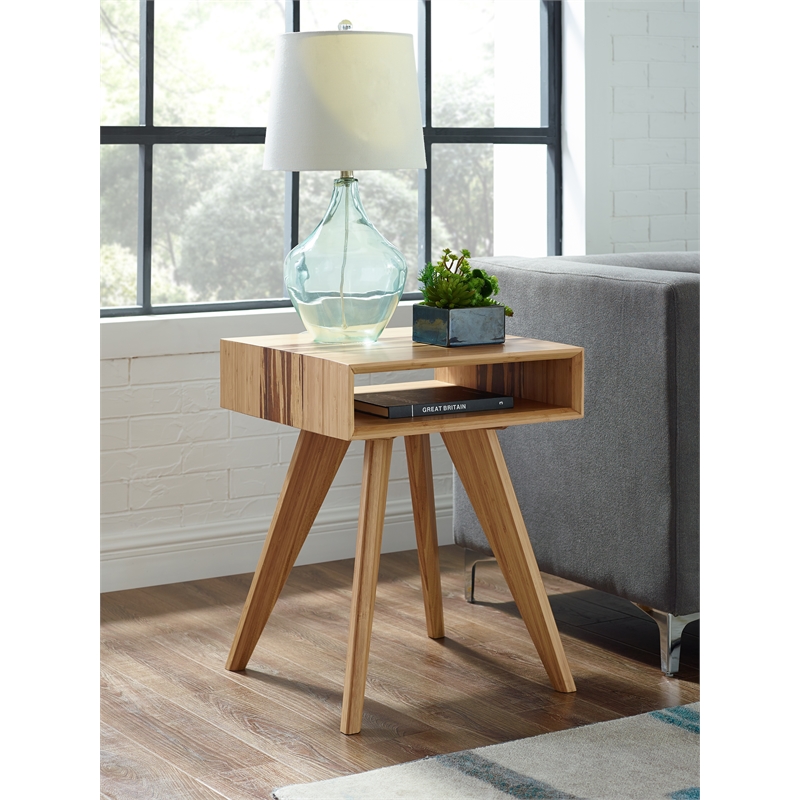 Maklaine Solid Bamboo End Table with Storage Cubbies in Golden