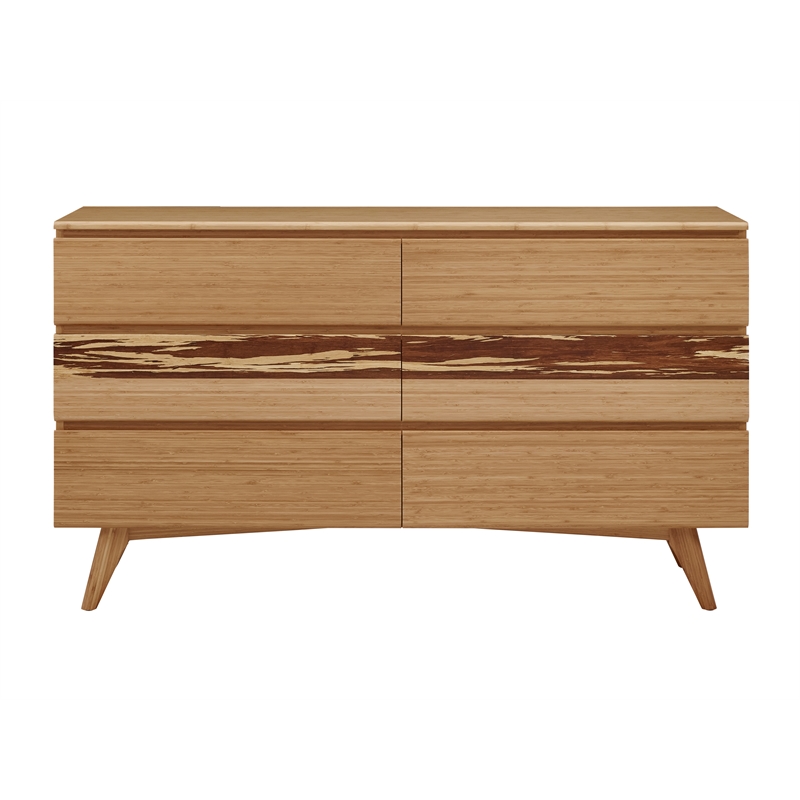 Maklaine 6 Drawer Bamboo Double Dresser with Tiger Accents in Golden