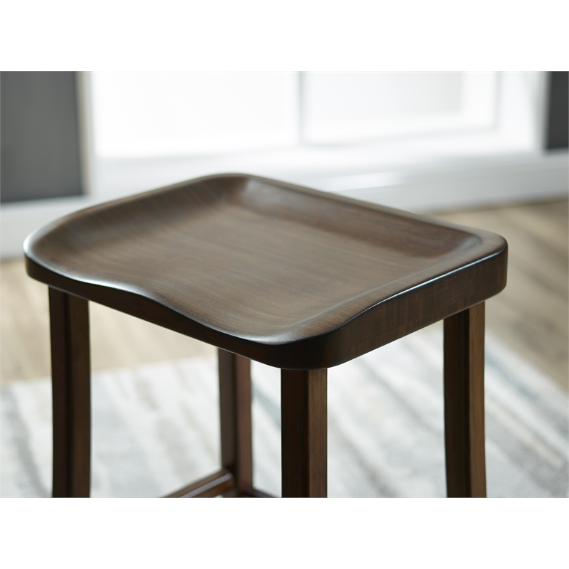 Maklaine Set of 2 Solid Bamboo Counter Height Stools in Coffee