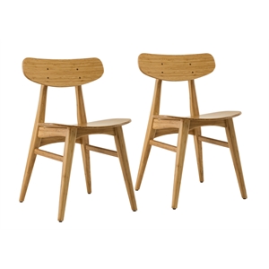Maklaine Set of 2 Bamboo Dining Chairs with Tapered Legs in Golden