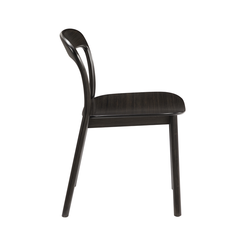 Maklaine Solid Bamboo Dining Chair with Curved Seat in Charcoal