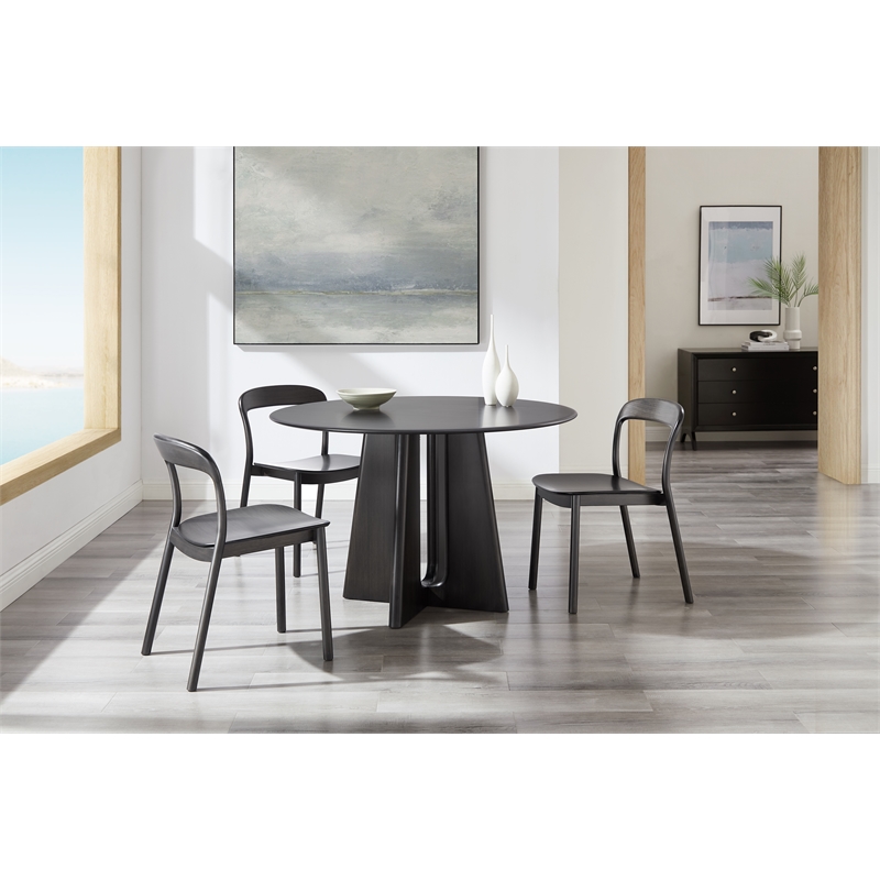 Maklaine Solid Bamboo Dining Chair with Curved Seat in Charcoal