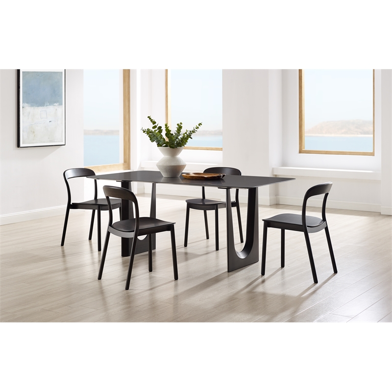 Maklaine Solid Bamboo Dining Chair with Curved Seat in Charcoal