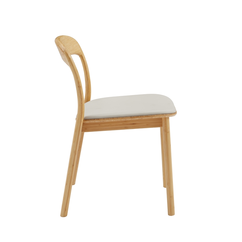Maklaine Set of 2 Bamboo Chairs with Top-Grain Leather Seats in Sand