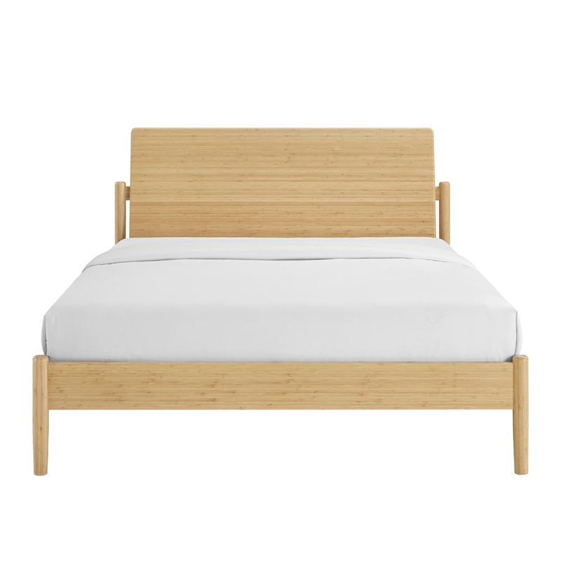 Maklaine Queen Bamboo Platform Bed with Angled Headboard in Sand