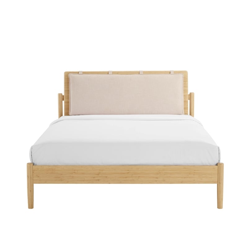 Maklaine King Bamboo Platform Bed with Angled Headboard in Sand