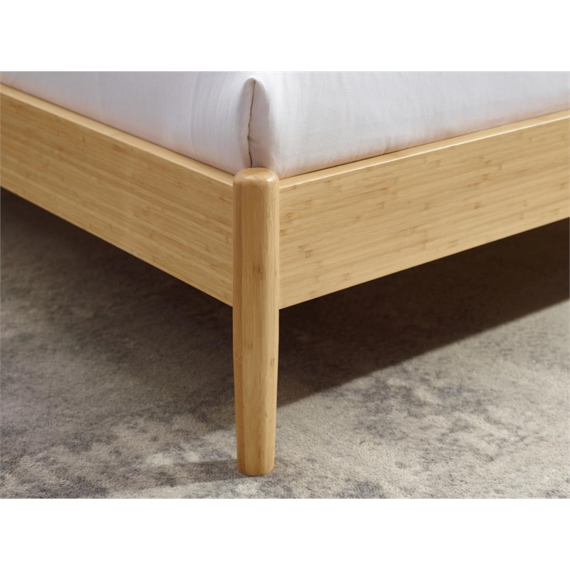 Maklaine King Bamboo Platform Bed with Angled Headboard in Sand