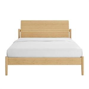Maklaine King Bamboo Platform Bed with Angled Headboard in Sand