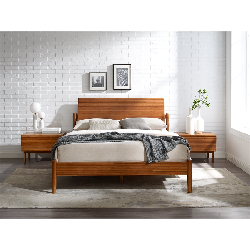 Maklaine King Bamboo Platform Bed with Low Profile Footboard in Copper